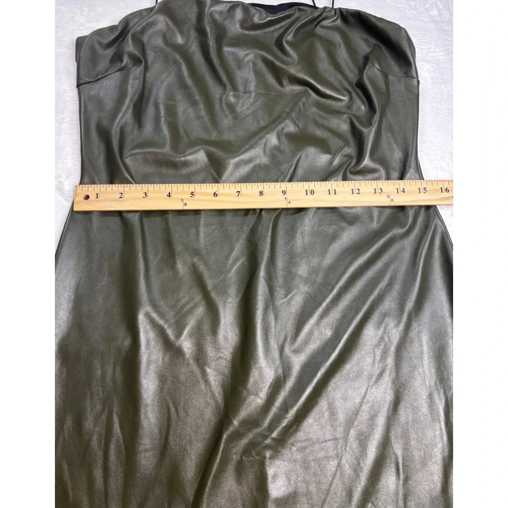 Boohoo Faux Leather Midi Dress Womens Olive Green Good Condition Bodycon Size 10